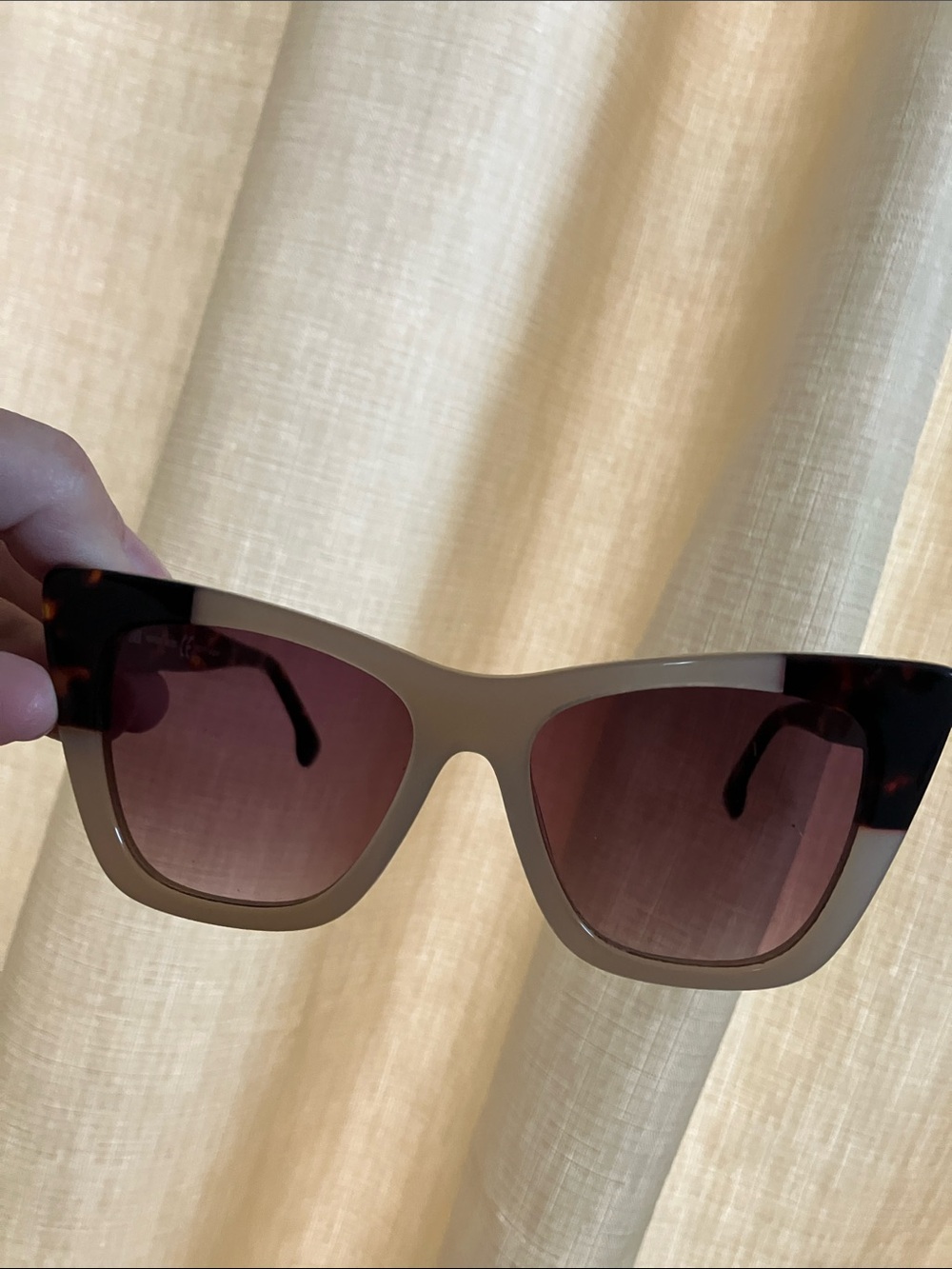 Zara Beige and Tortoiseshell Cat Eye Sunglasses with Light Brown Gradient Lenses